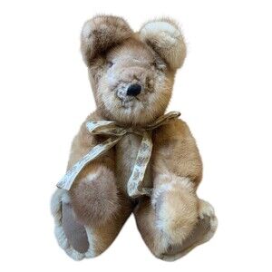 18” Vintage Artisian Handmade Mink Fully-Jointed Teddy Bear Light Brown EUC